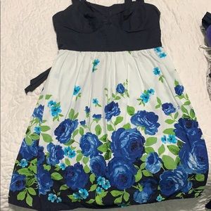 Two tone blue and white floral dress